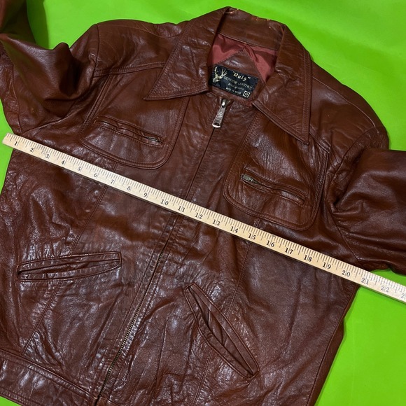 Vintage Ruiz Brown Genuine Leather Jacket Made in Mexico Size 42 Biker Moto 70s - Picture 3 of 8